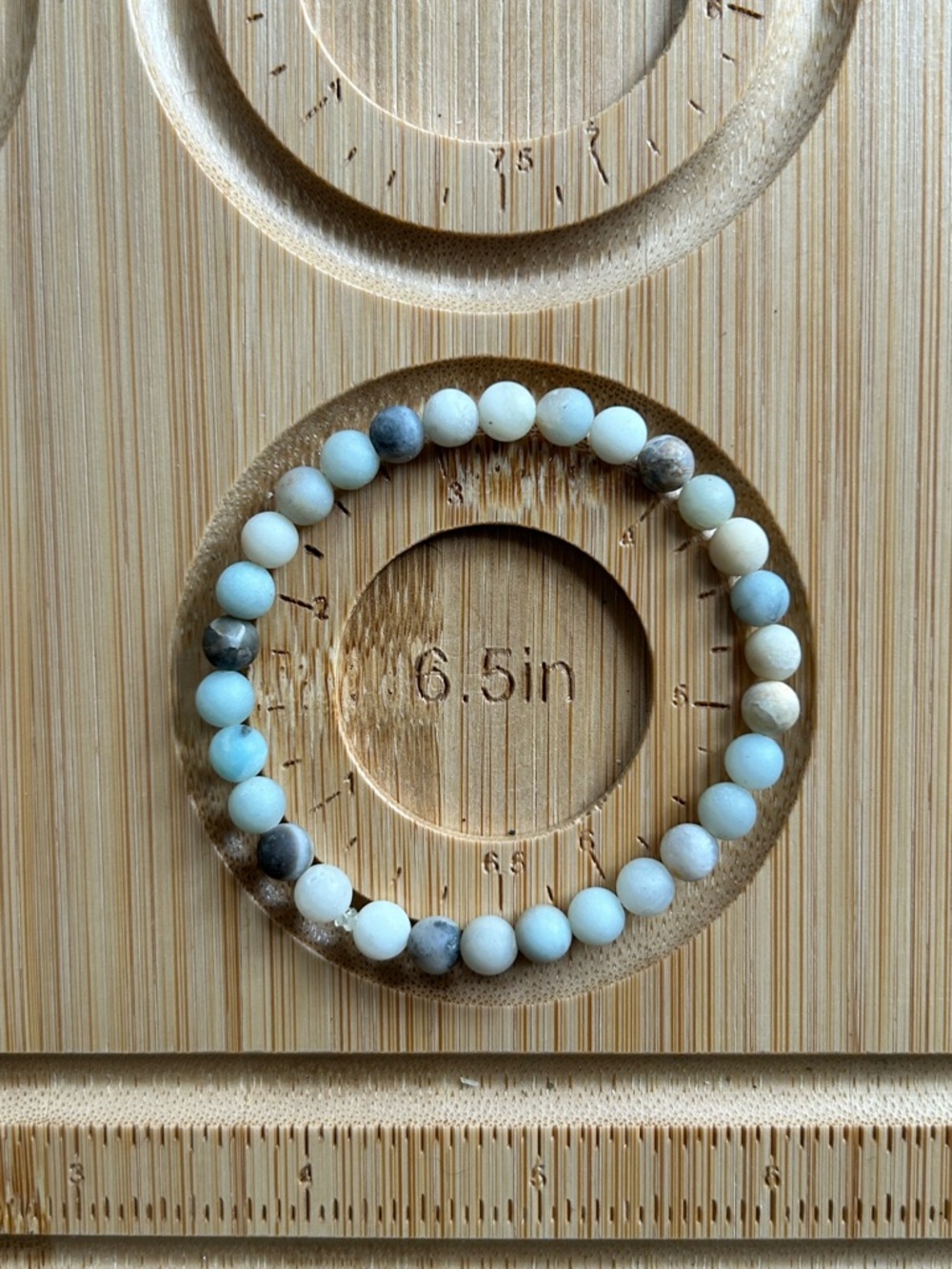 Amazonite Beaded Stretch Bracelet in Pale Blue and Cream